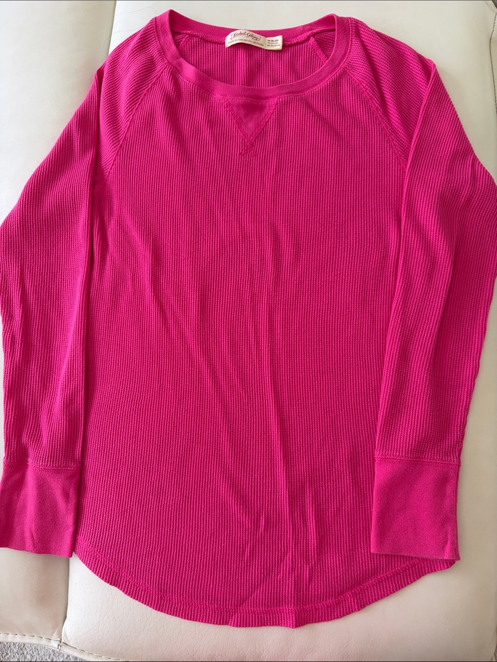 Faded Glory Hot Pink Ribbed Thermal Crewneck Long-Sleeve Top